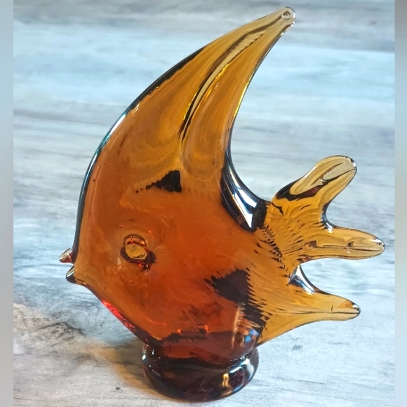 Other - Vtg Brown Blown Glass Angelfish Paperweight Sculpture Angler Collectible Aquatic